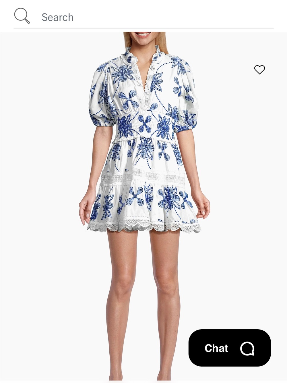 Waimari blue and white puff sleeve dress NWT